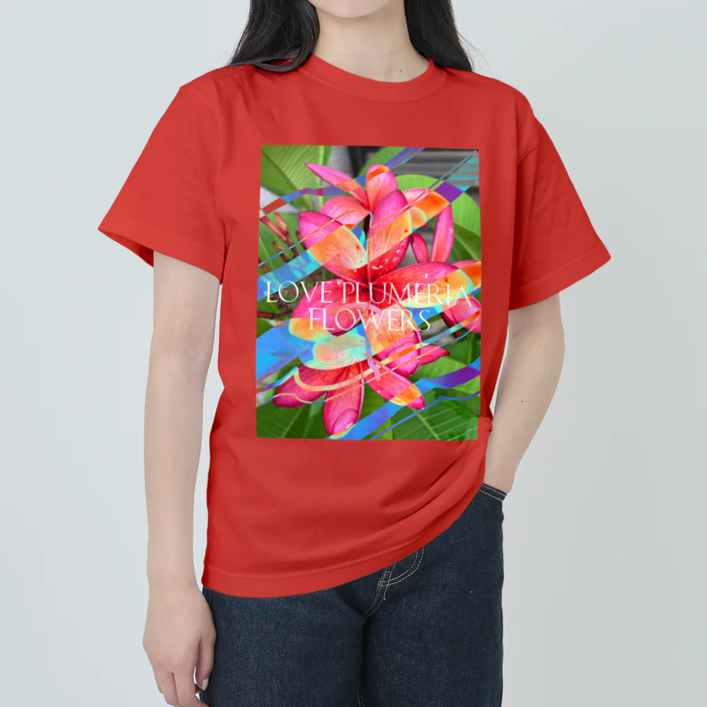 💖宇宙整体♪🌈♪こころからだチャンネル♪💖のlove plumeria flowers ヘビーウェイトTシャツ