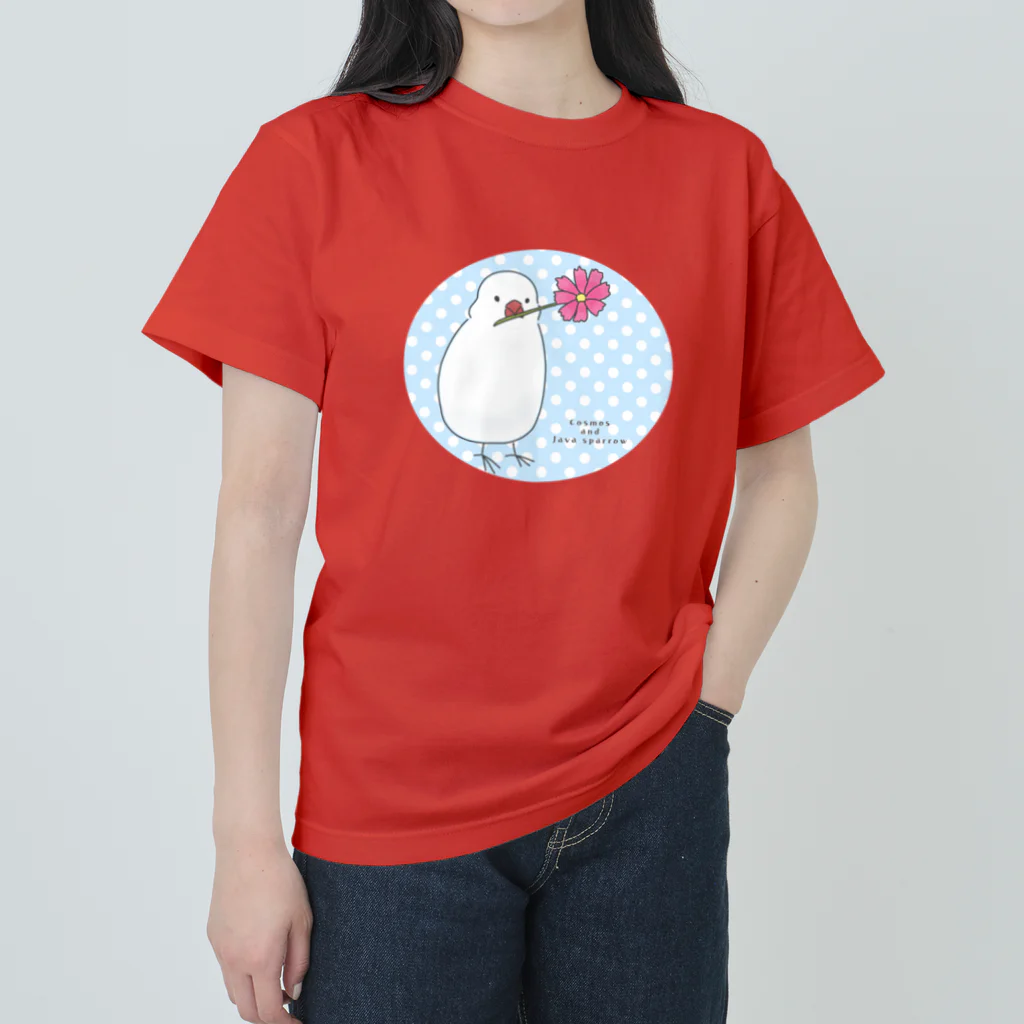 Cocotte Mottoのコスモスと文鳥 Heavyweight T-Shirt