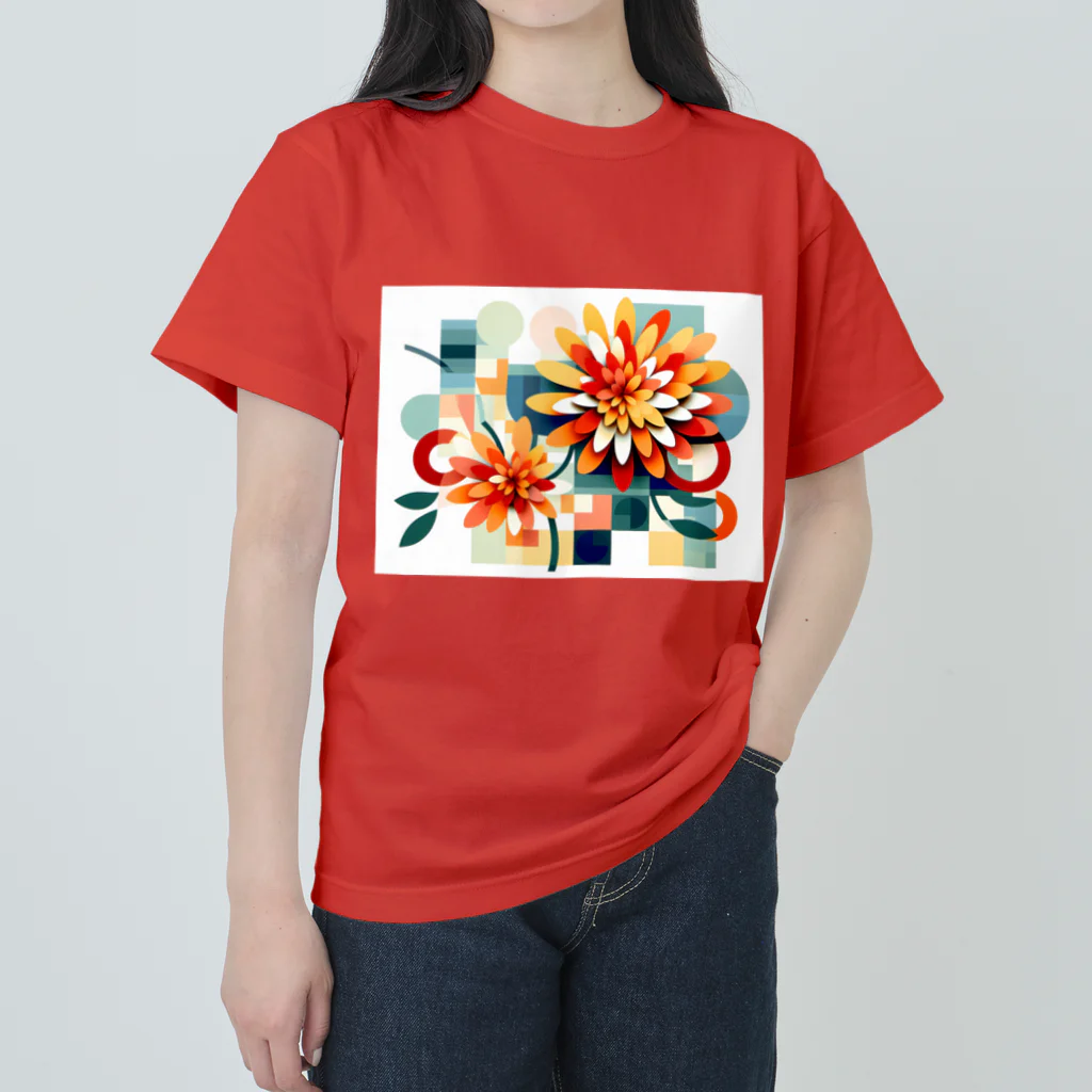 太陽の光に包まれて　Wrapped in Sunlightの華麗な菊の彩り ヘビーウェイトTシャツ