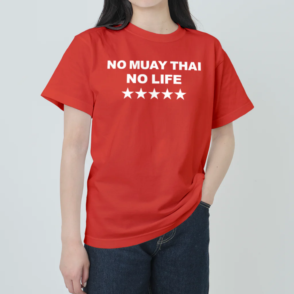 NO MUAY THAI NO LIFE🇹🇭ノームエタイノーライフ🥊のノームエタイノーライフ (後ろタイ国旗とタイ語)白文字 ヘビーウェイトTシャツ