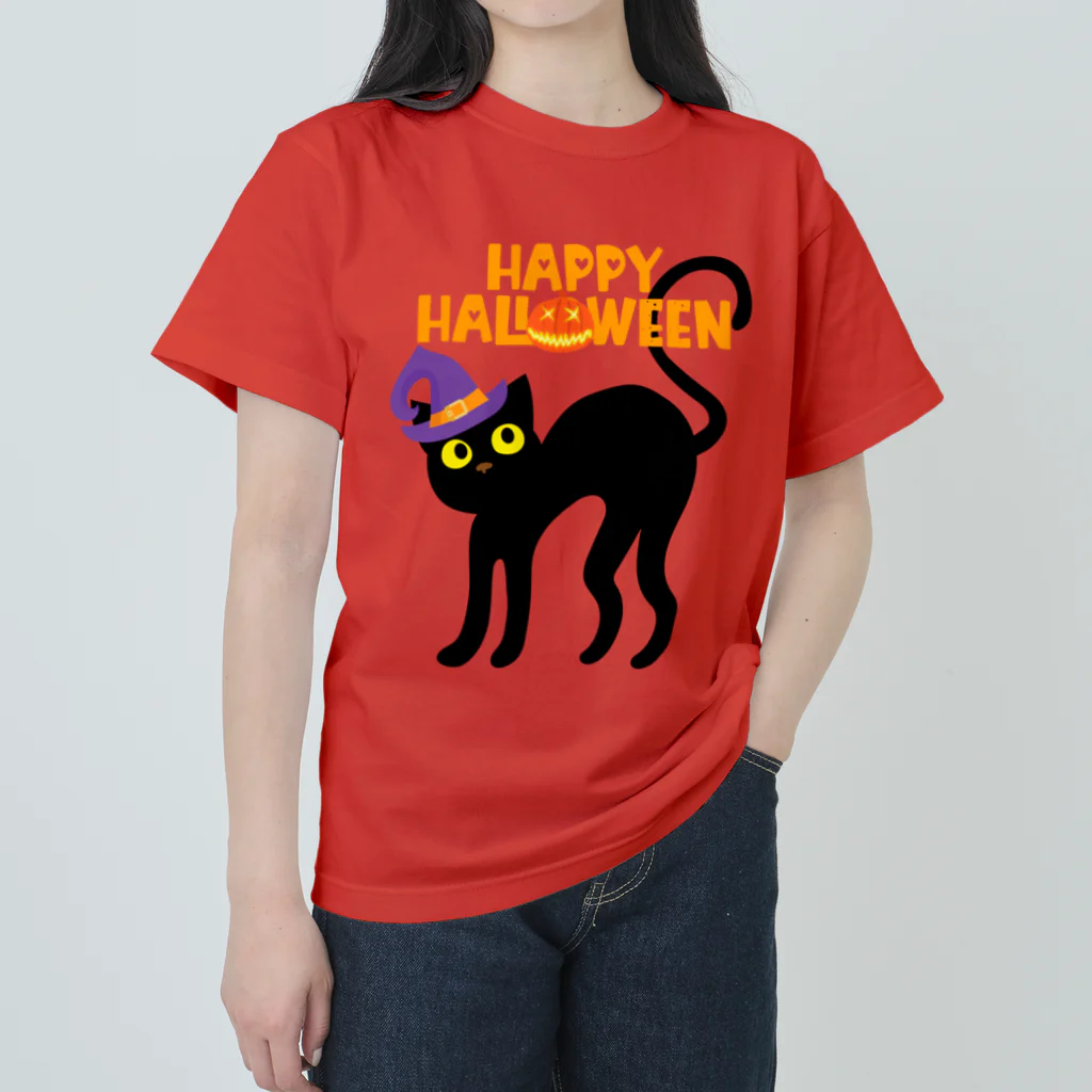 ねこふんじゃダメの魔女っ子猫のハッピーハロウィン ヘビーウェイトTシャツ