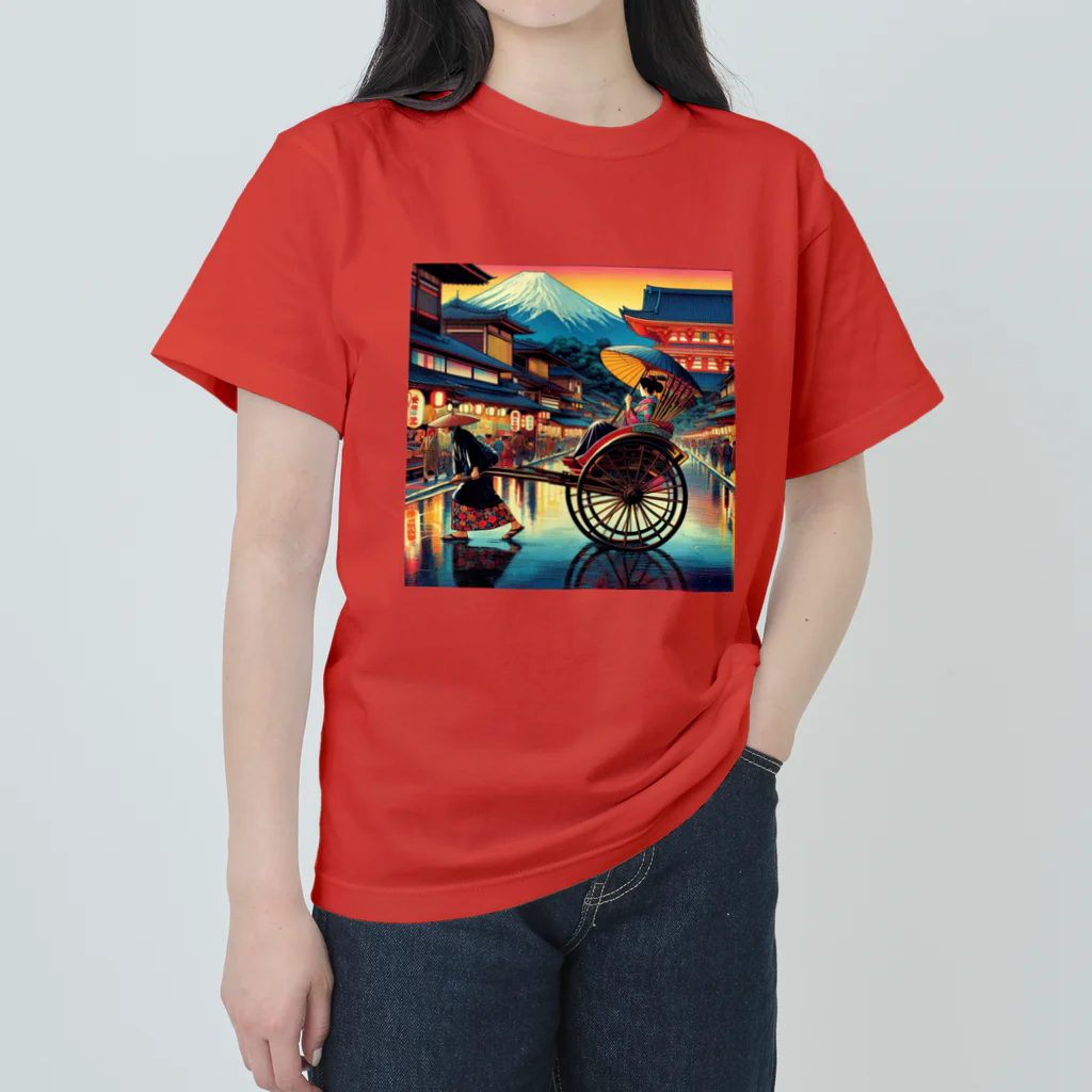 日本の風景 COOL JAPANの日本の風景:人力車で散策、Japanese scenery: Stroll around by jinrikisha ヘビーウェイトTシャツ