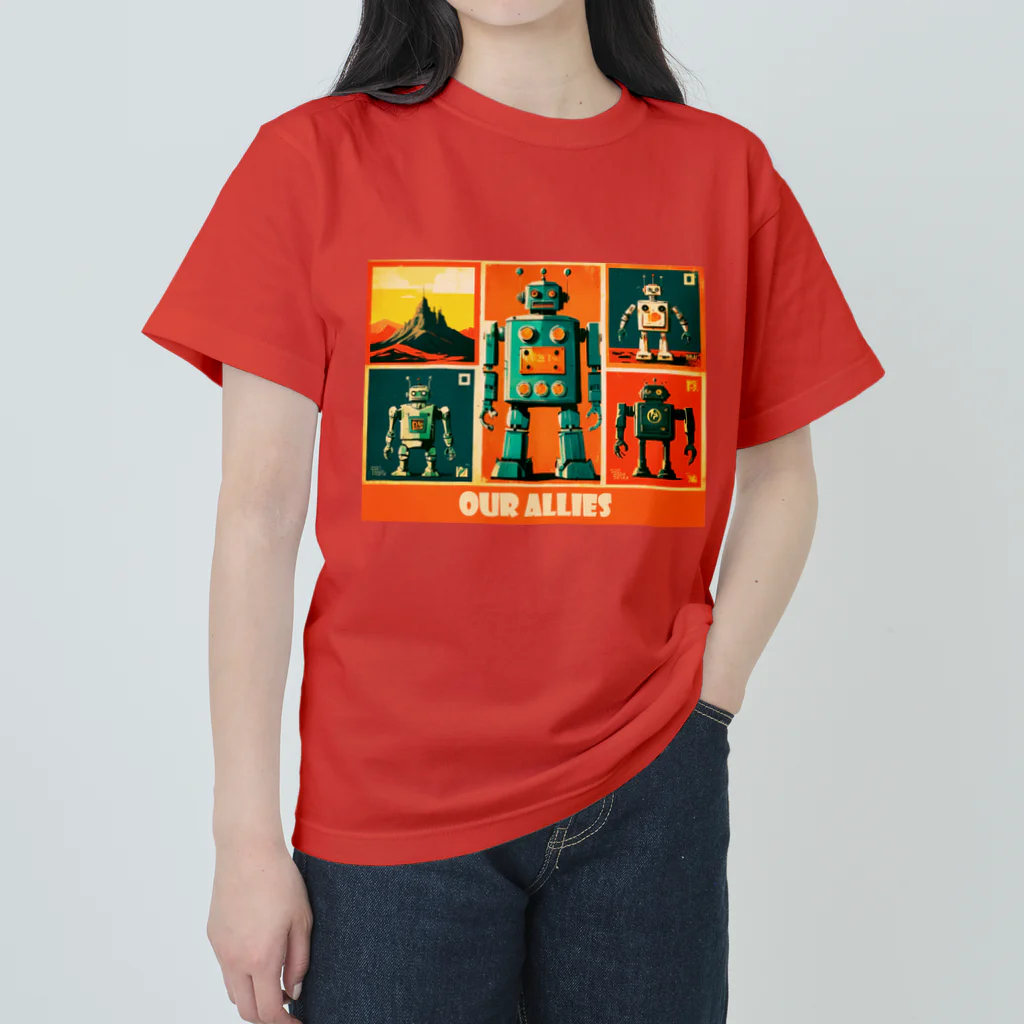 mirinconixの僕らの味方っぽい4機のレトロなロボットくん達 Heavyweight T-Shirt