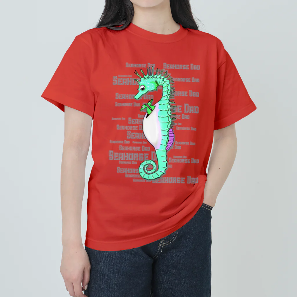 LalaHangeulのSeahorse Dad グリーン ヘビーウェイトTシャツ