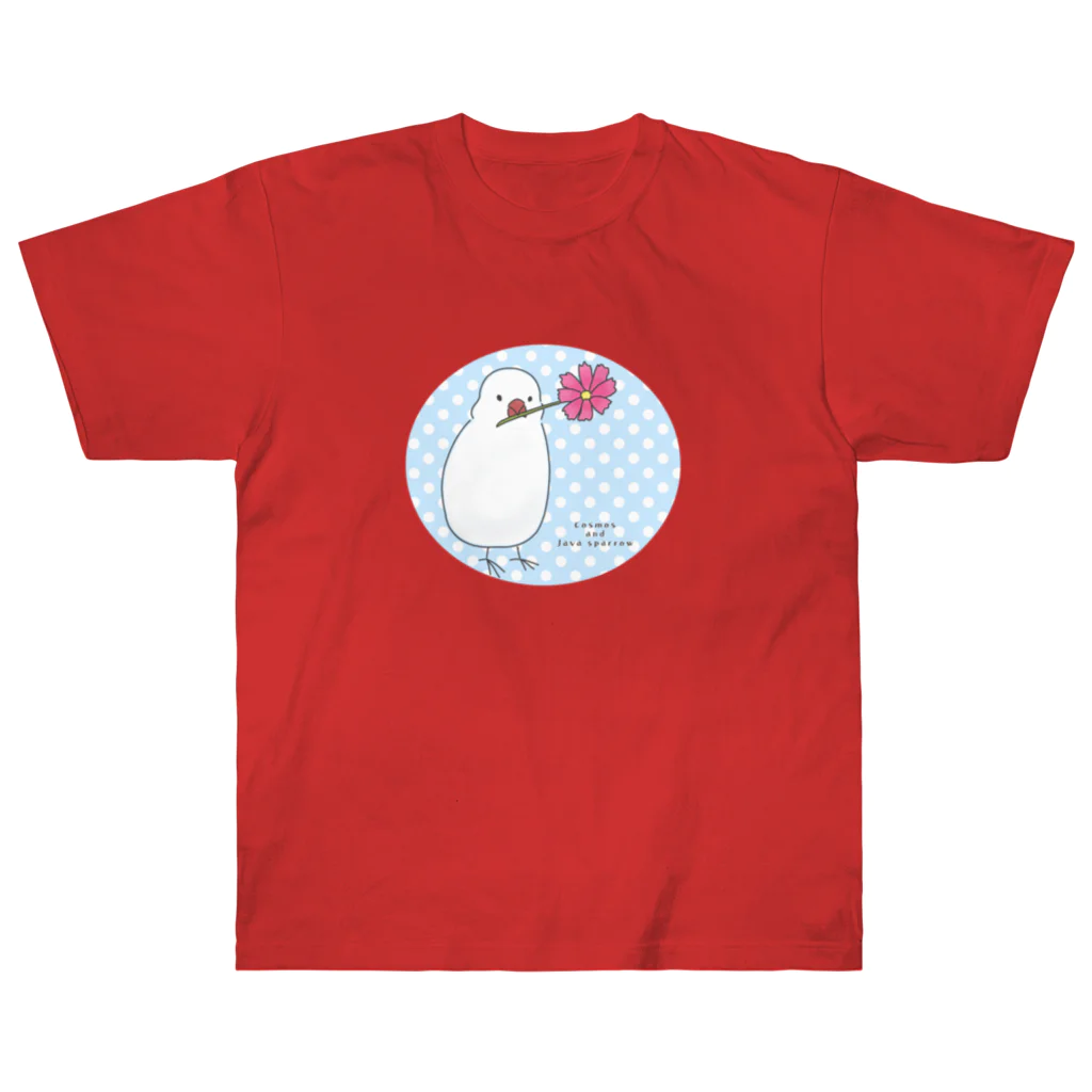 Cocotte Mottoのコスモスと文鳥 Heavyweight T-Shirt