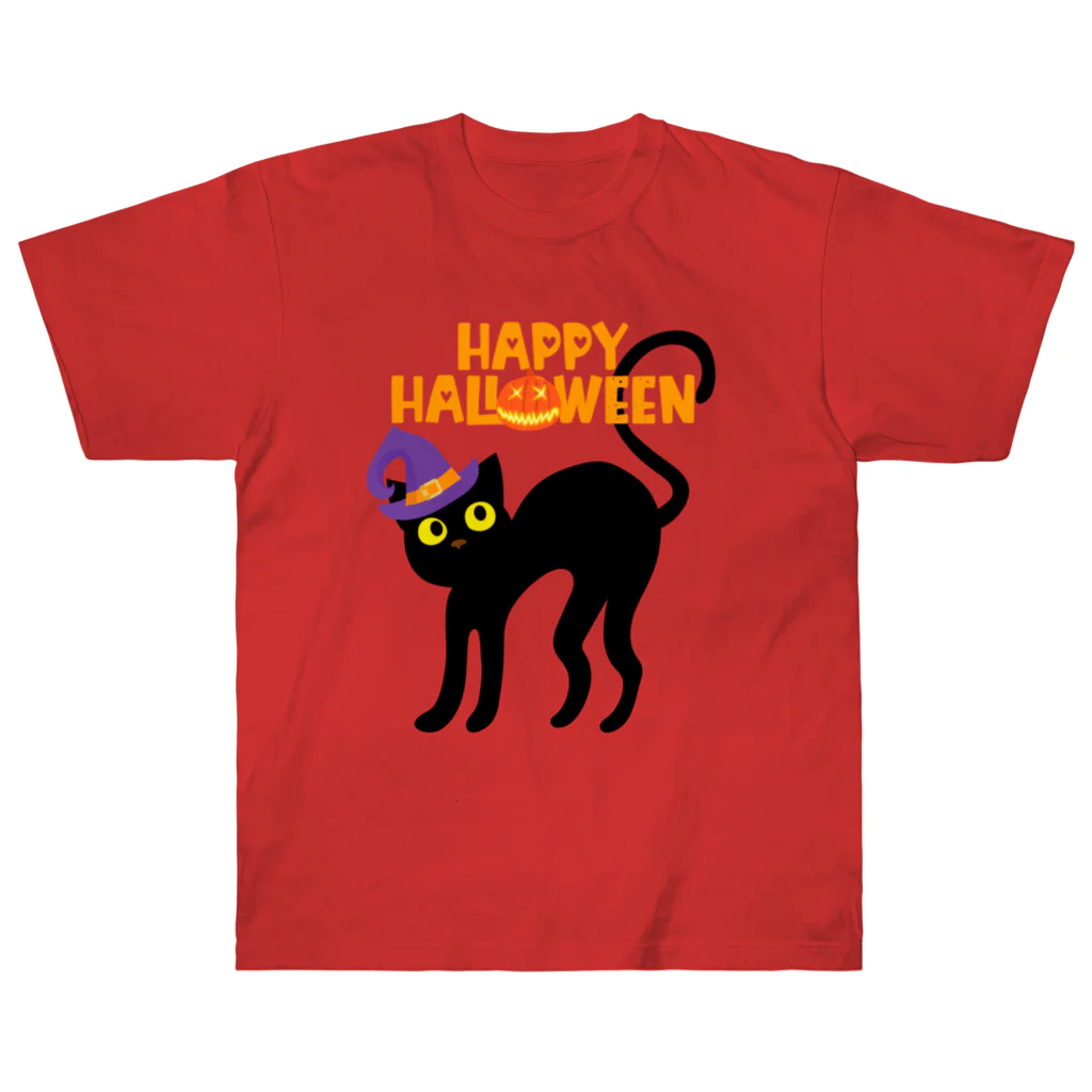 ねこふんじゃダメの魔女っ子猫のハッピーハロウィン ヘビーウェイトTシャツ