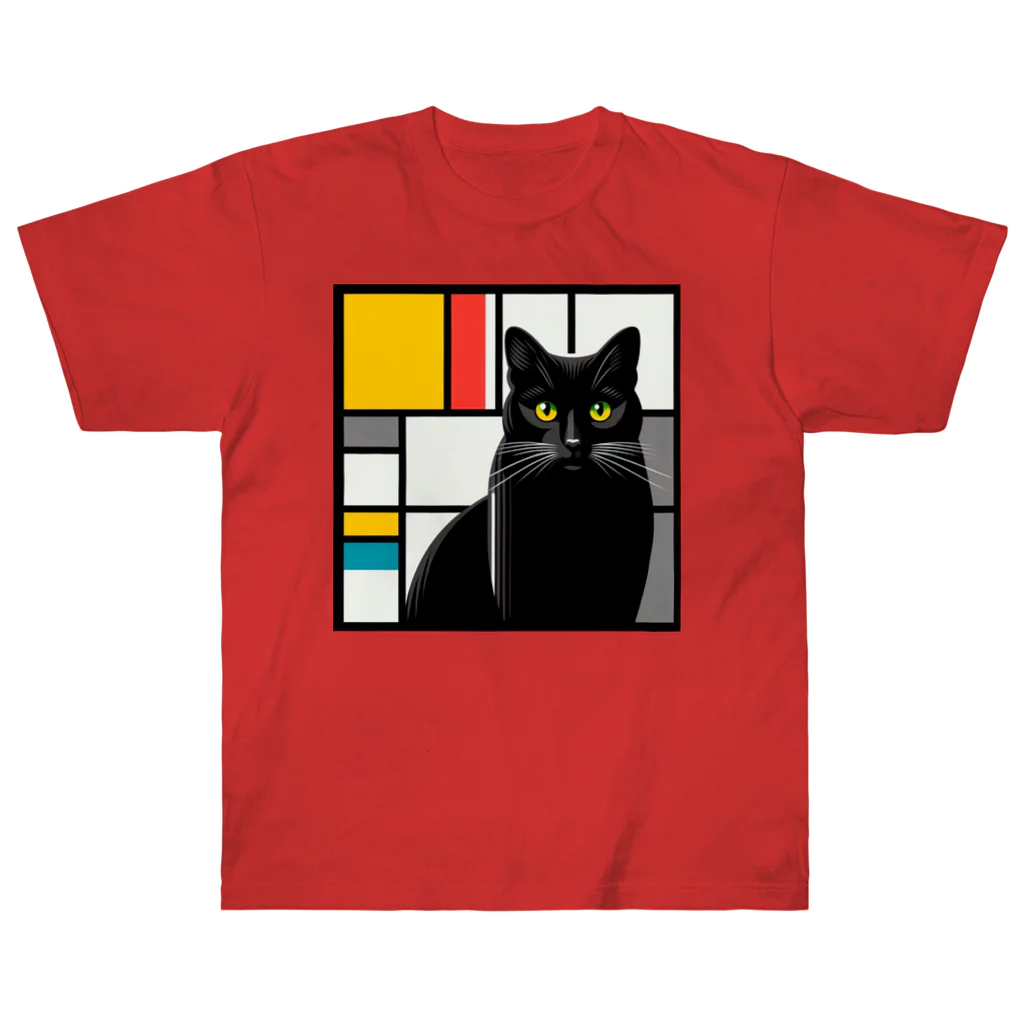 大人かわいい動物の世界の黒猫くん ヘビーウェイトTシャツ