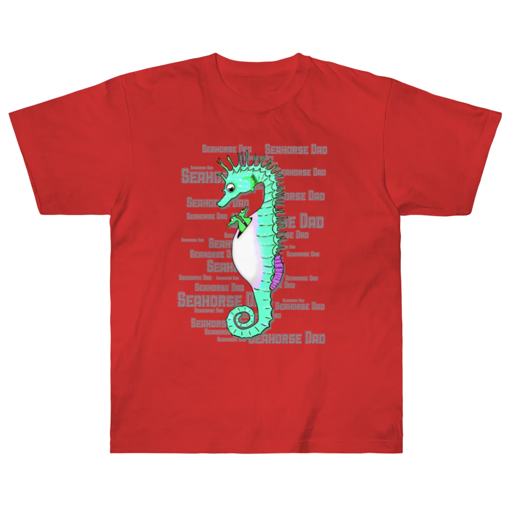 LalaHangeulのSeahorse Dad グリーン ヘビーウェイトTシャツ