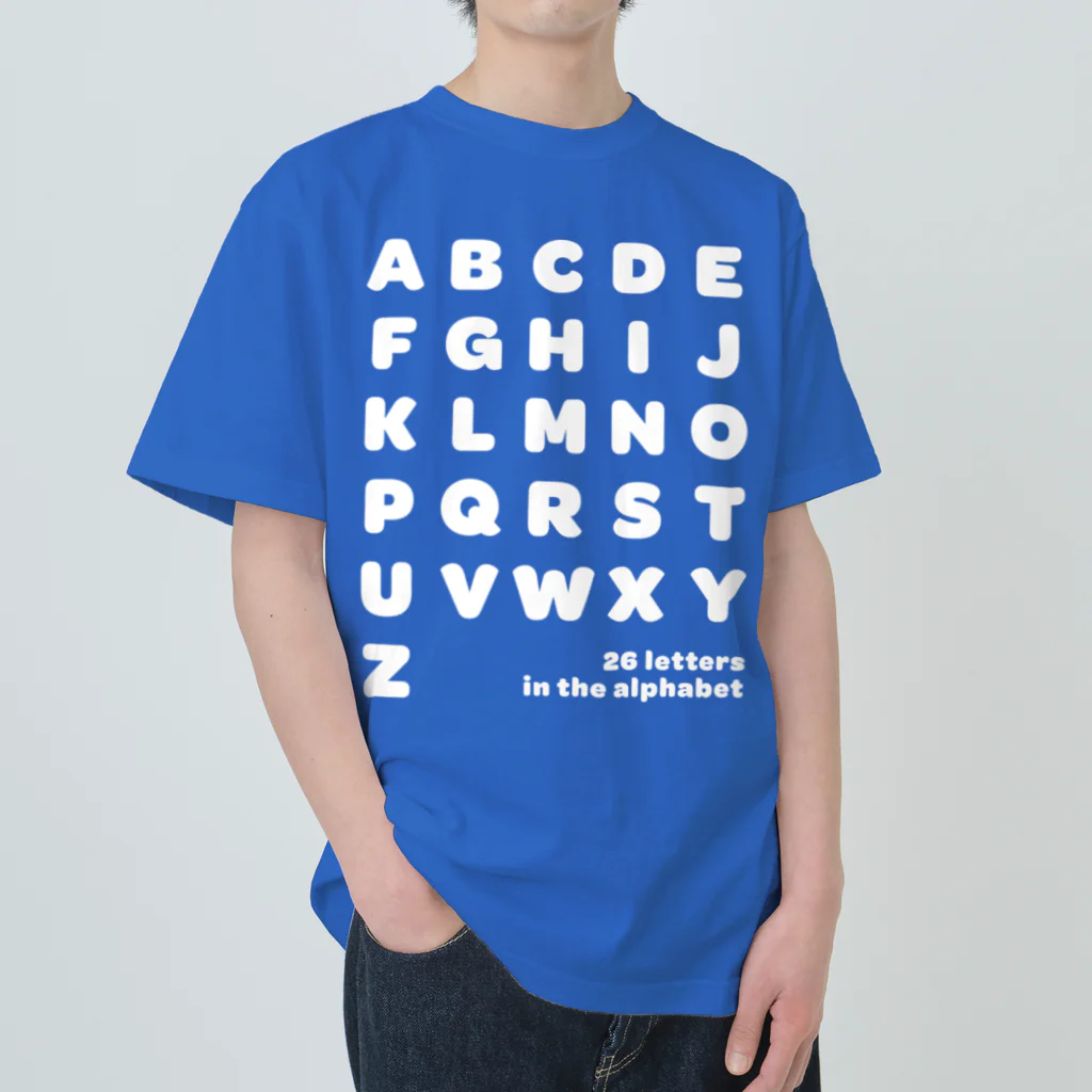 PyriteDesignの26 letters in the alphabet【Tshirt】【Design Color : White】【Design Print : Front ヘビーウェイトTシャツ