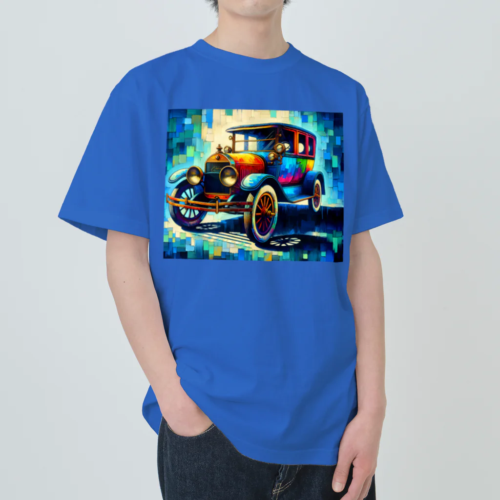 square屋のoil painting style vehicle シリーズ　(1910年代レトロ・ブルー) Heavyweight T-Shirt