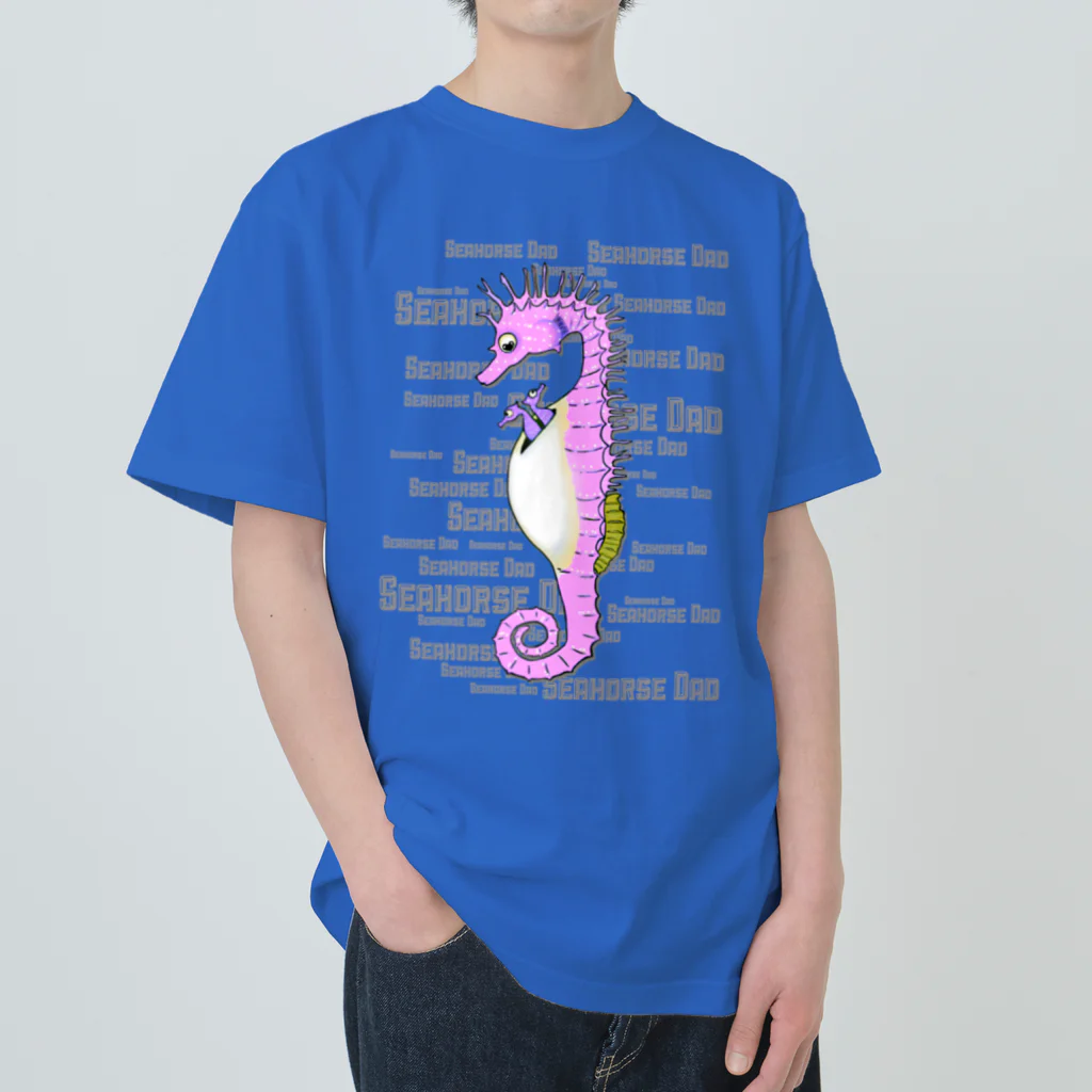 LalaHangeulのSeahorse Dad ピンク ヘビーウェイトTシャツ