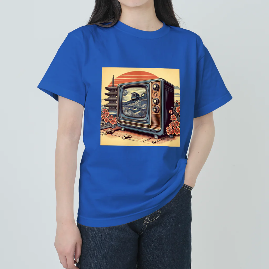 日本の風景 COOL JAPANの日本の風景:高度成長期の家電製品「テレビ」、Japanese scenery: Television, a home appliance during the period of high growth Heavyweight T-Shirt