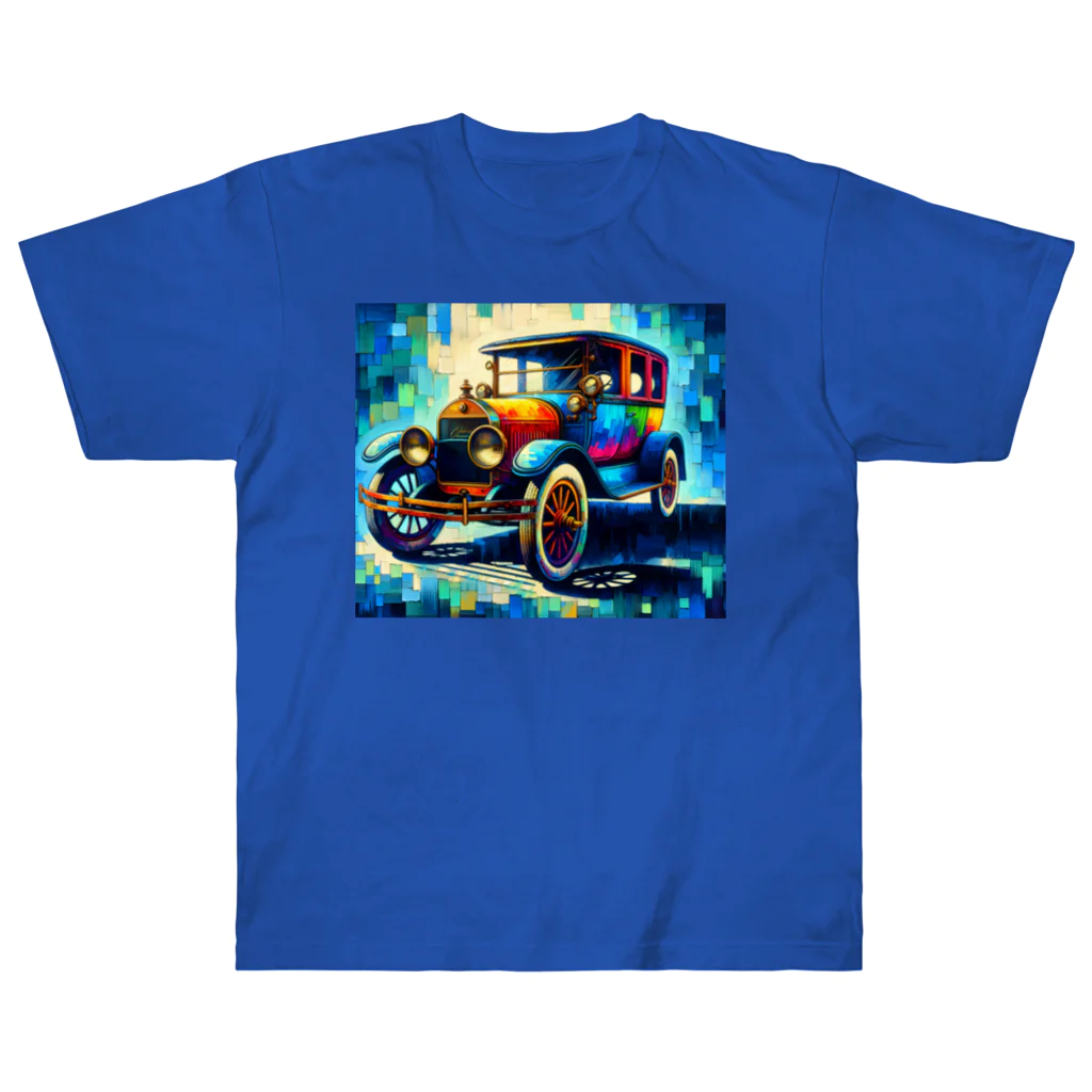 square屋のoil painting style vehicle シリーズ　(1910年代レトロ・ブルー) Heavyweight T-Shirt