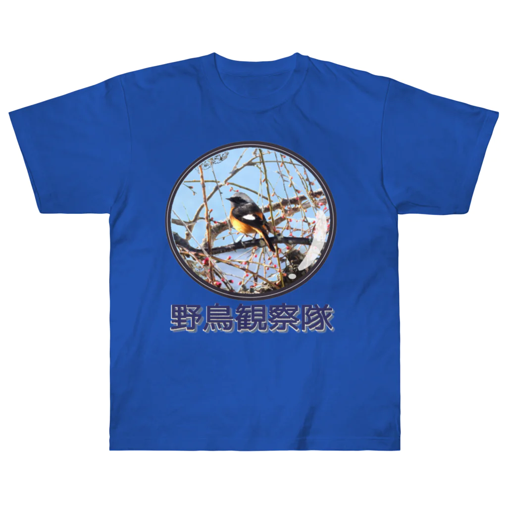 アニマル四字熟語のジョウビタキ　野鳥観察隊　日本の野鳥　 Heavyweight T-Shirt