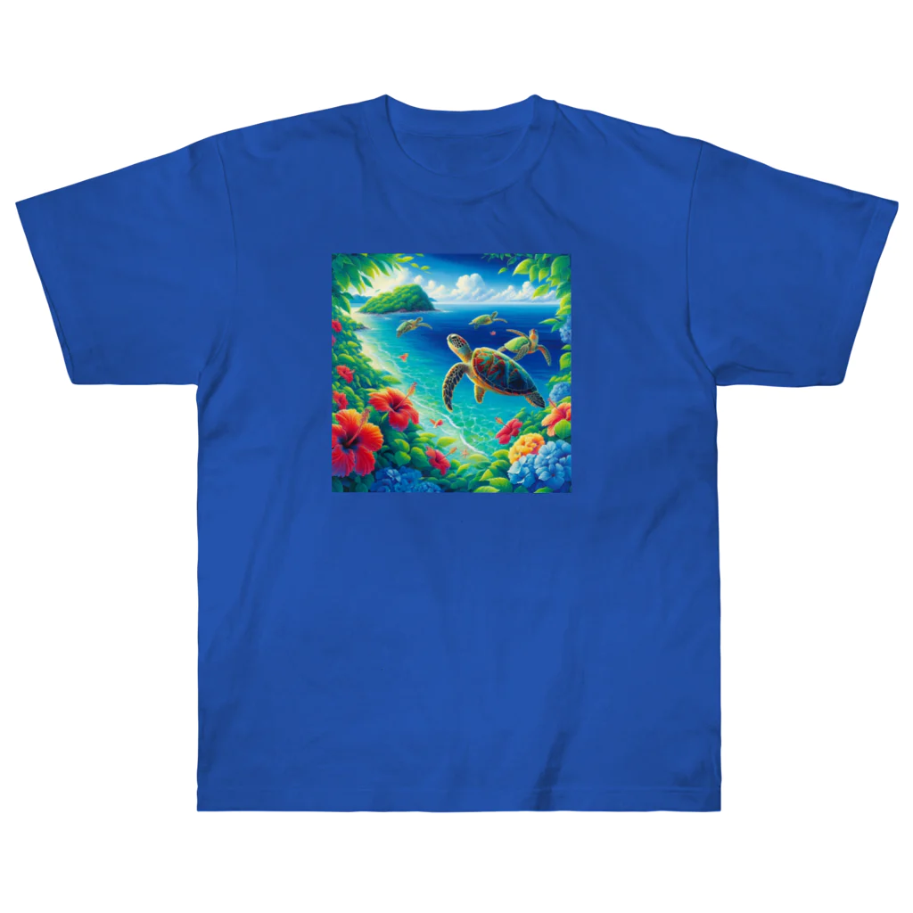 日本の風景 COOL JAPANの日本の風景:沖縄渡嘉志久ビーチの泳ぐ海がめ、Japanese scenery: Sea turtles swimming at Tokashiki Beach,Okinawa Heavyweight T-Shirt