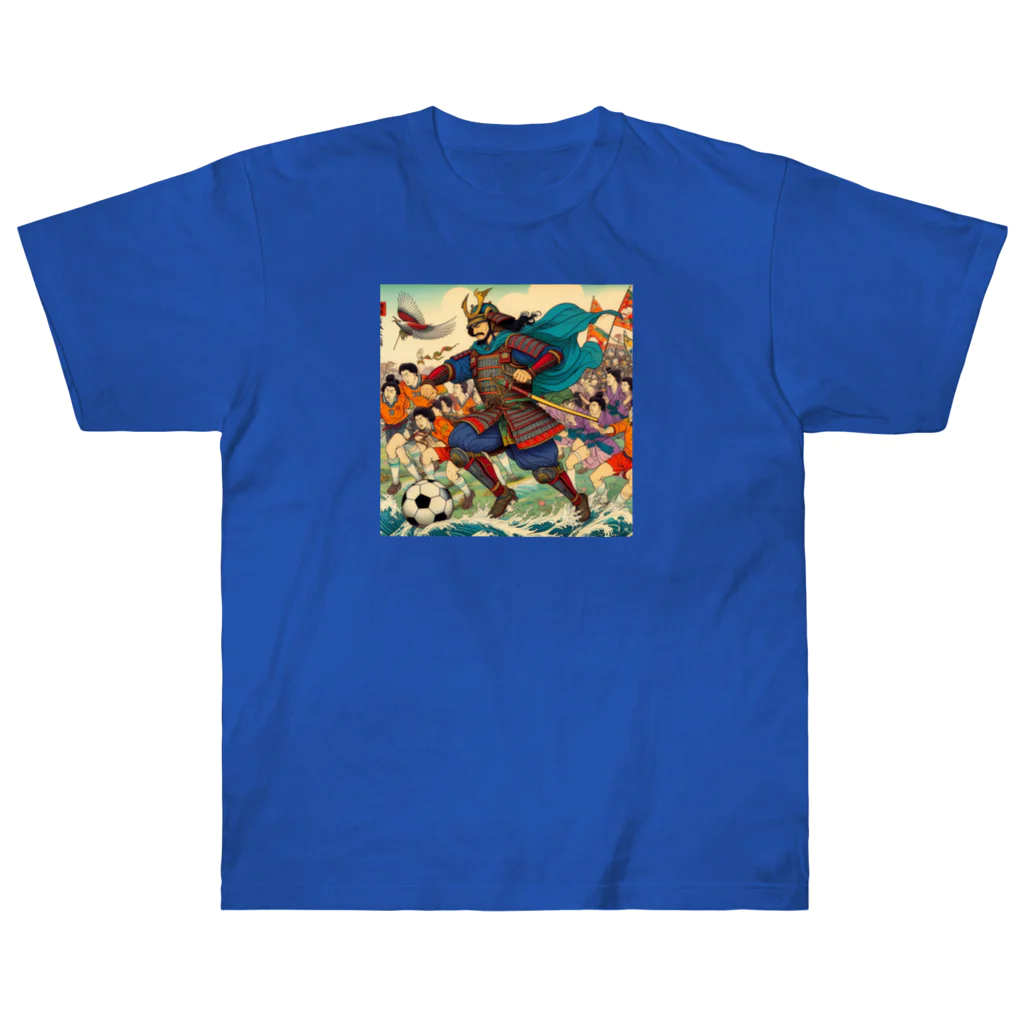 日本の風景 COOL JAPANの日本の昔と今が混在した光景:サッカーに興じる戦国武将、Japanesescenery:Sengoku warlords enjoying soccer Heavyweight T-Shirt