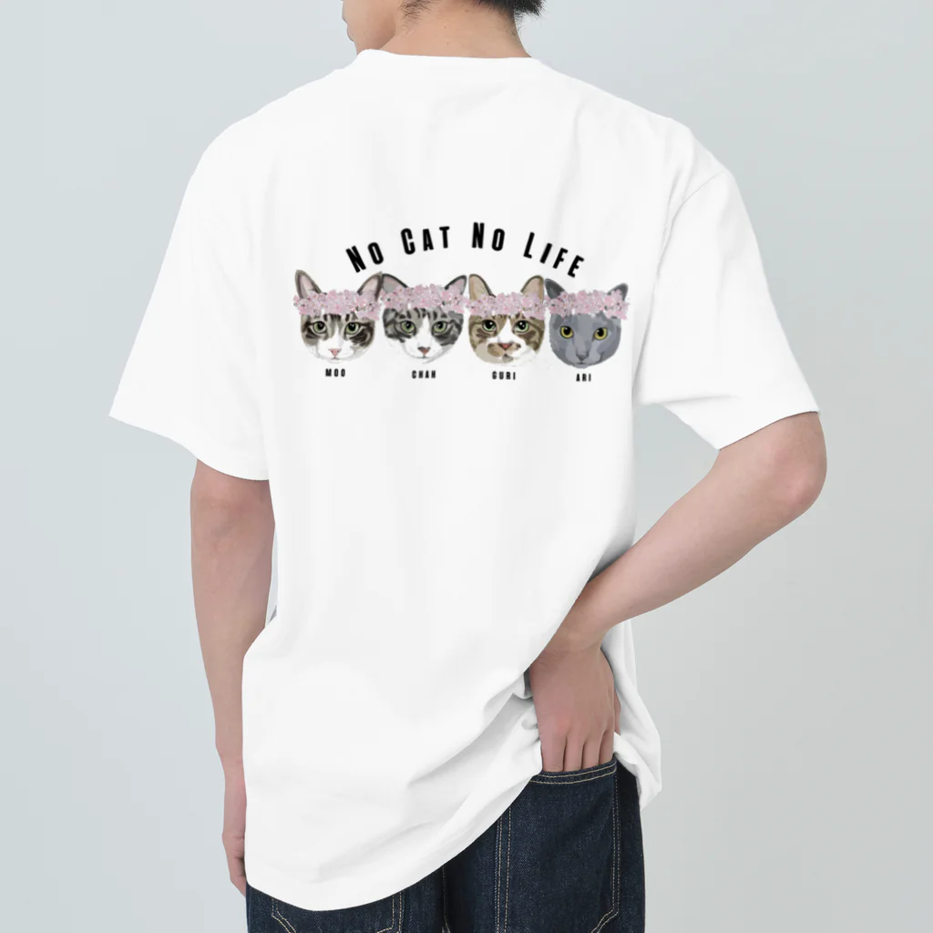 みきぞーん｜保護猫 ミッキー画伯と肉球とおともだちのmoo& chah & guri & ari Heavyweight T-Shirt