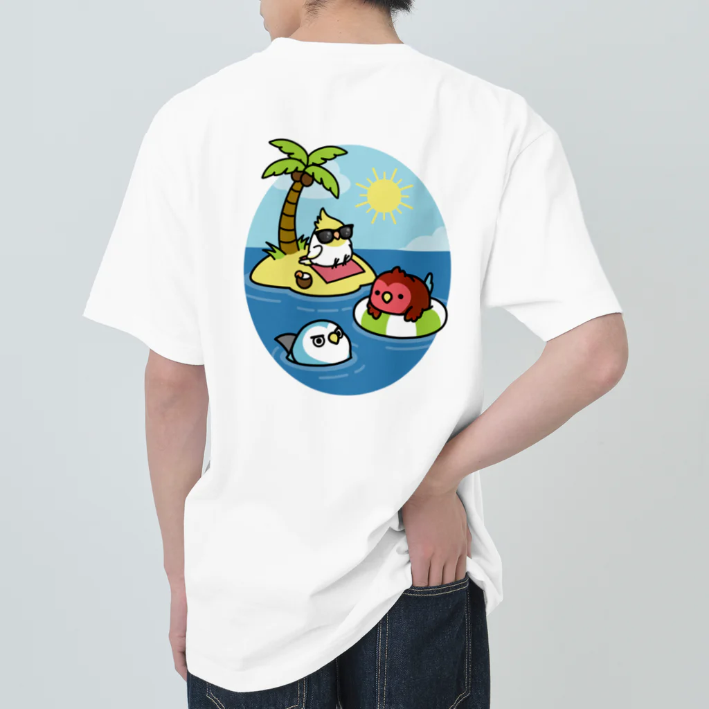 Cody the Lovebirdの（両面）オカメインコと海のお友達 & 南の島で夏休み Chubby Bird ヘビーウェイトTシャツ