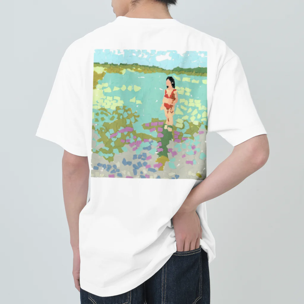 Yuhki | おばけのゆうき 公式オンラインショップの海と赤ビキニの女(ちぎり絵) ヘビーウェイトTシャツ