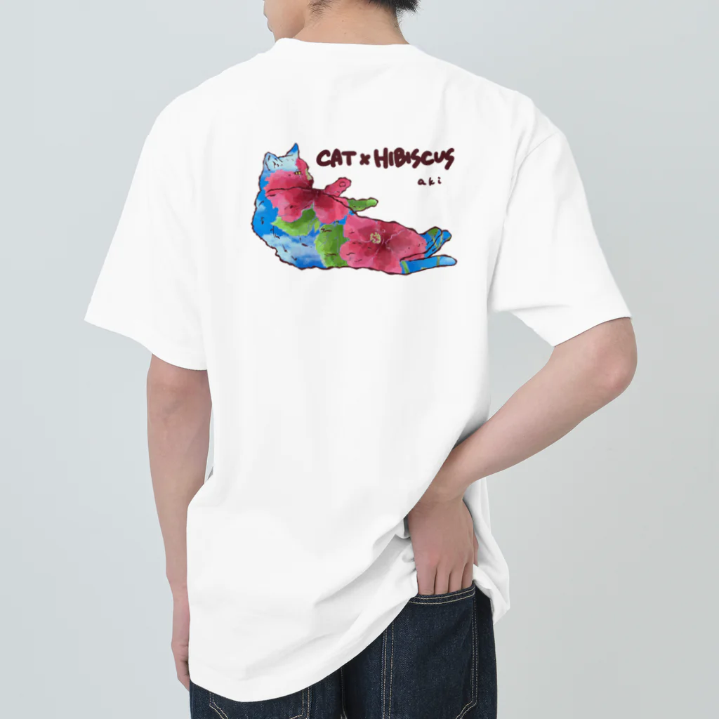 SHOP AKIの猫とハイビスカス グラフィックTシャツ ヘビーウェイトTシャツ