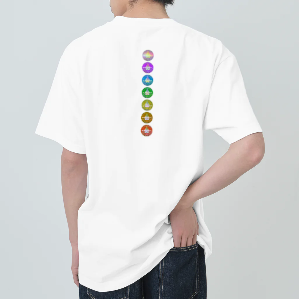 💖宇宙整体♪🌈♪こころからだチャンネル♪💖のFlower of  Life waving  🌈LOGO version ヘビーウェイトTシャツ