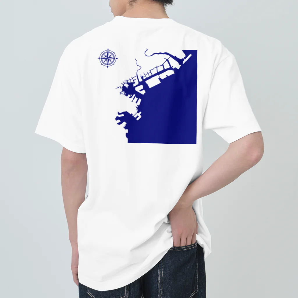 cuuyabowの横浜港海岸Map / Navy Ocean Heavyweight T-Shirt