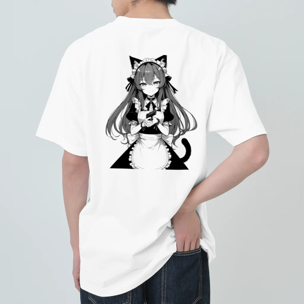 cray299の闘う猫メイド（ハンドガン） ヘビーウェイトTシャツ