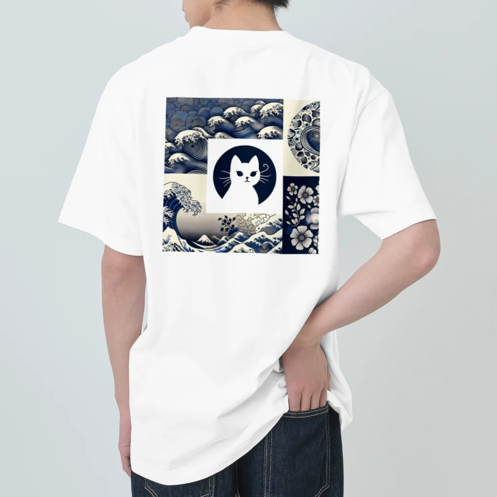 あずきば-あたりのシロネコ和柄 Heavyweight T-Shirt