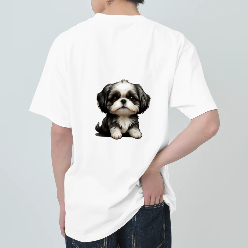 Shih Tzu Fanのシーズー（黒／白） ヘビーウェイトTシャツ