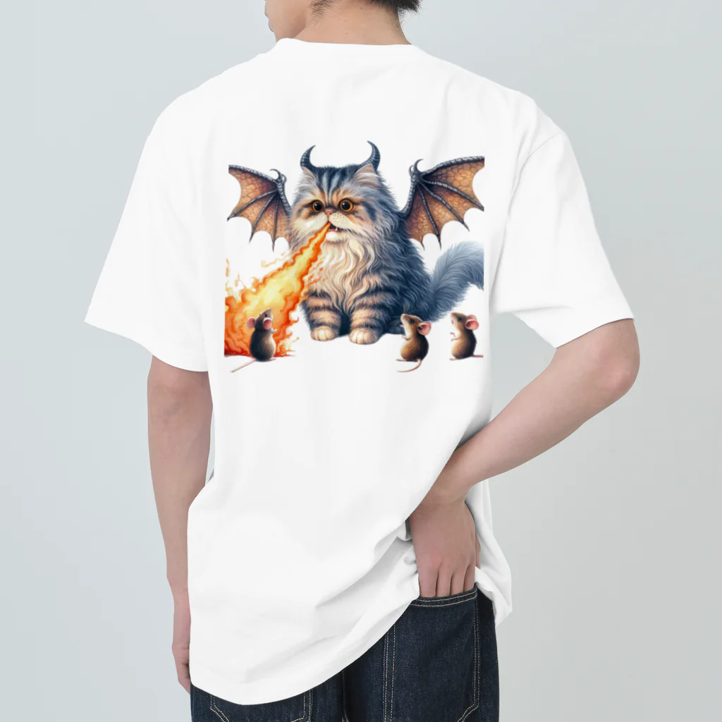 nekodoragonのブサカワ！火噴き猫ドラゴン　背景透過ver ヘビーウェイトTシャツ