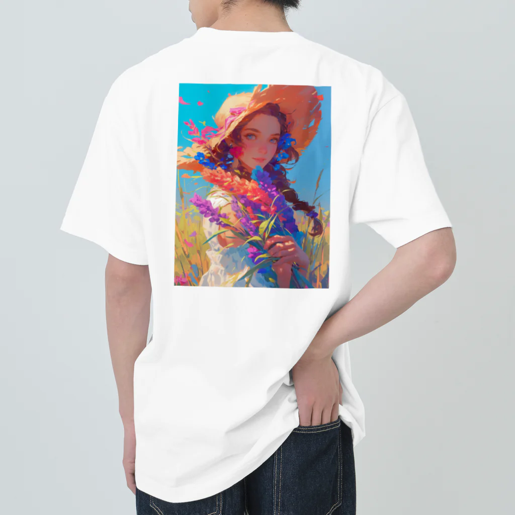 AQUAMETAVERSEのツバの広い帽子と春の花　ラフルール　1859 ヘビーウェイトTシャツ