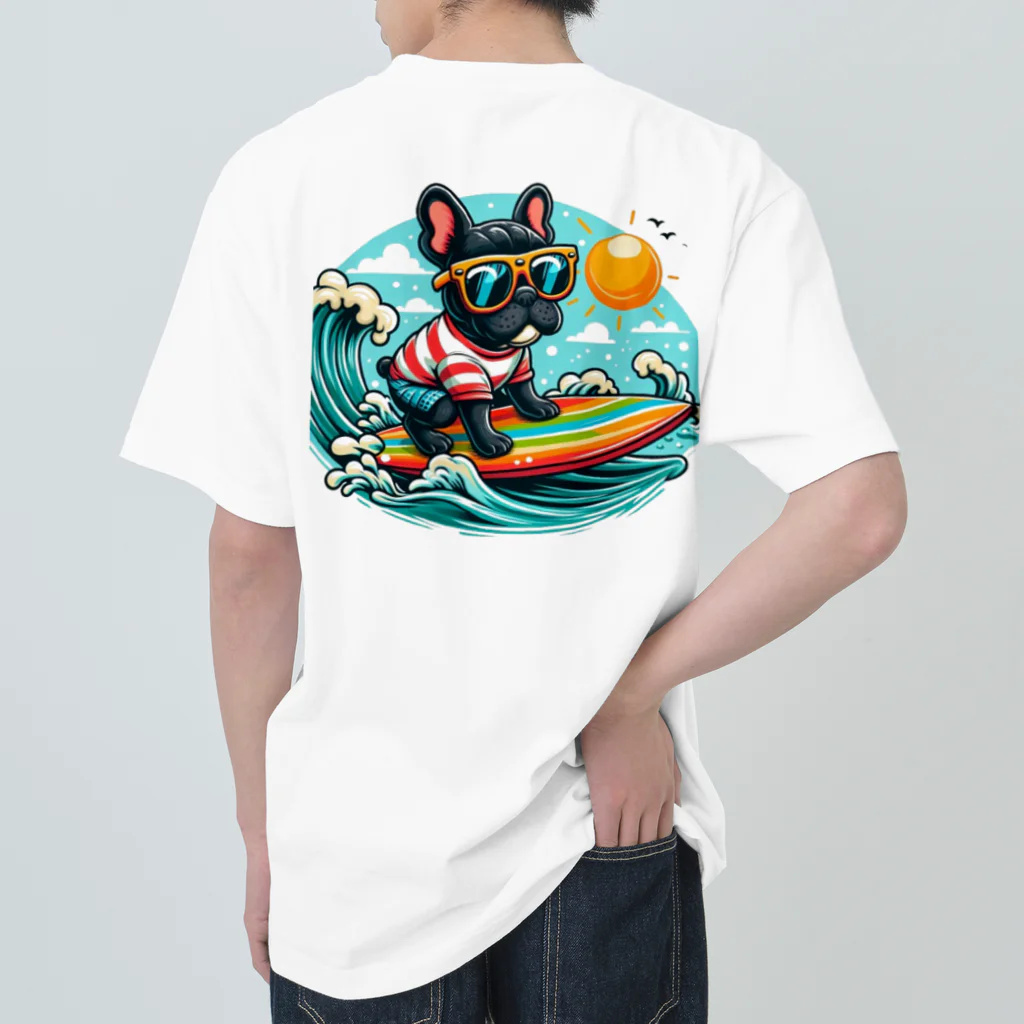 Surfing Dogの波乗りフレンチブルドッグ ヘビーウェイトTシャツ