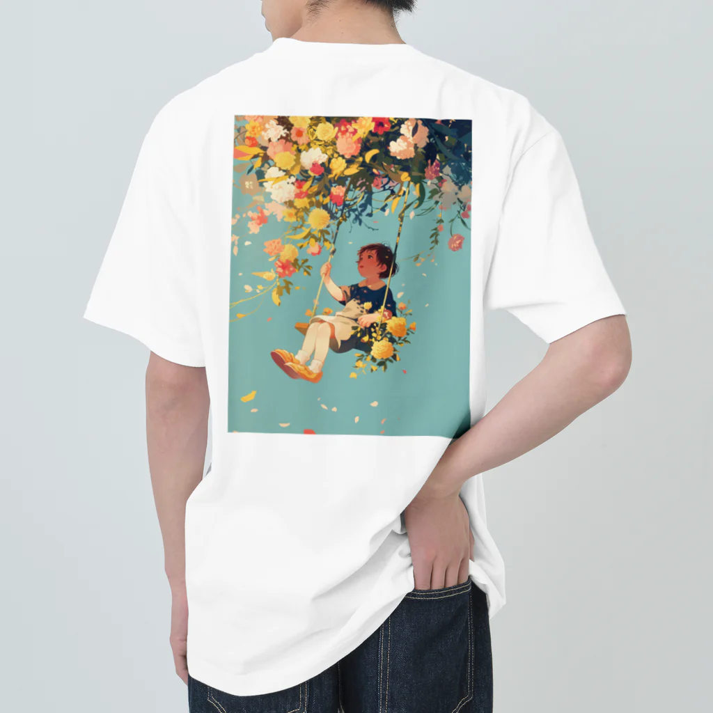 AQUAMETAVERSEの花ブランコに揺られ喜ぶ女の子　ラフルール　1859 Heavyweight T-Shirt