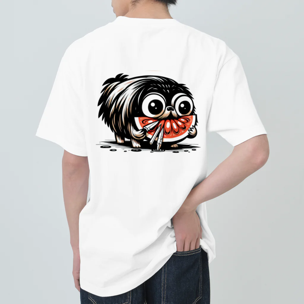 m_uu33ショップのホラーなペキニーズ Heavyweight T-Shirt