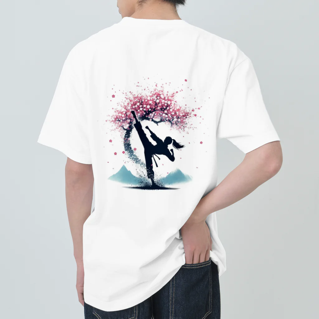 Yutaka_Hのハイキック背景桜Tシャツ Heavyweight T-Shirt