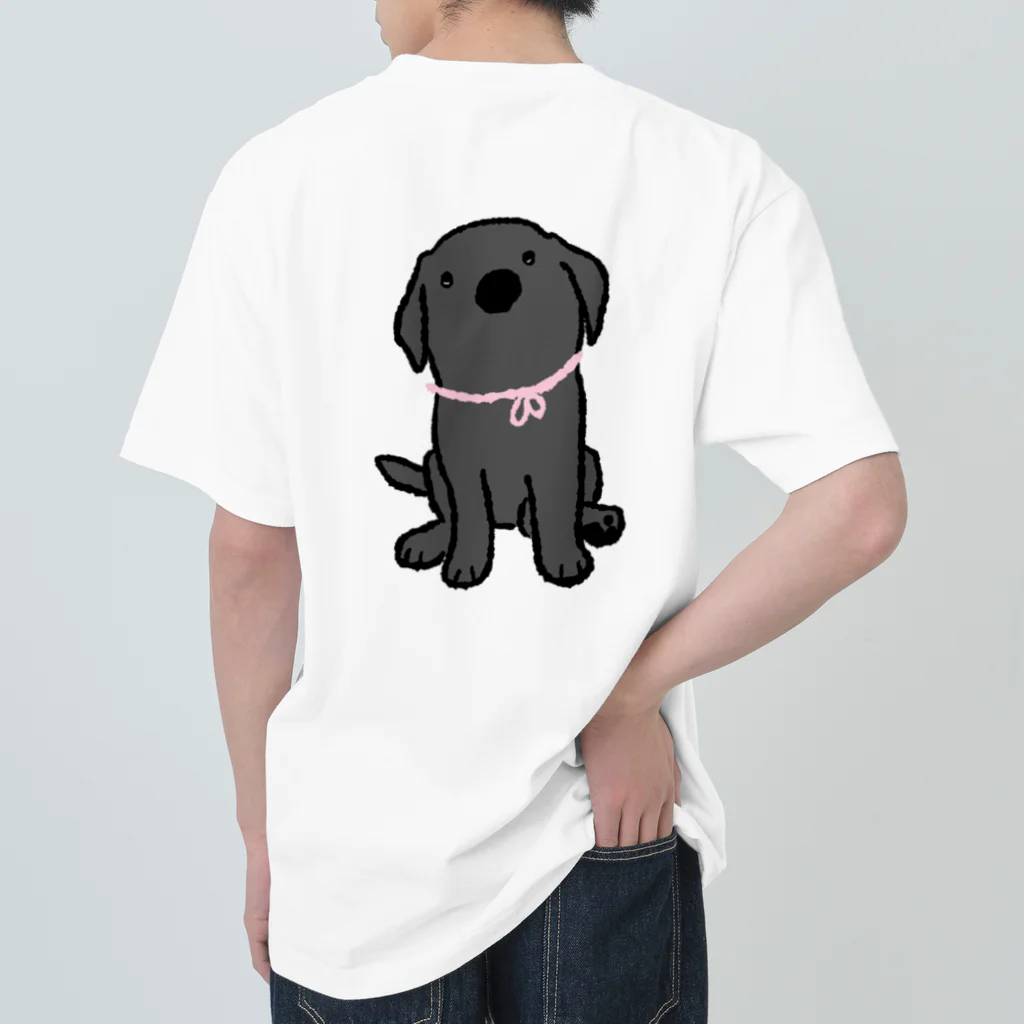 Dog Drawer Drawn by Dogの黒ラブパピー ヘビーウェイトTシャツ