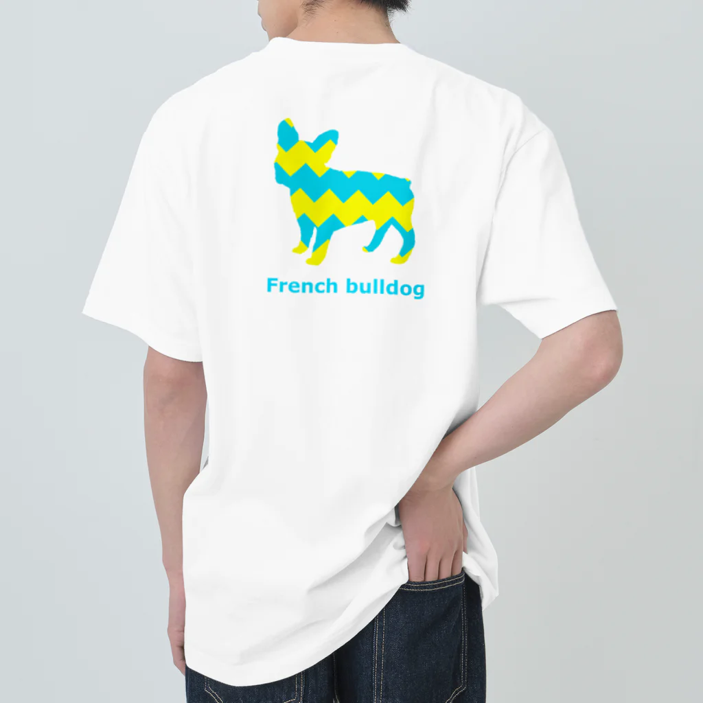 AtelierBoopのブルー＆イエロー　フレンチブルドッグ ヘビーウェイトTシャツ