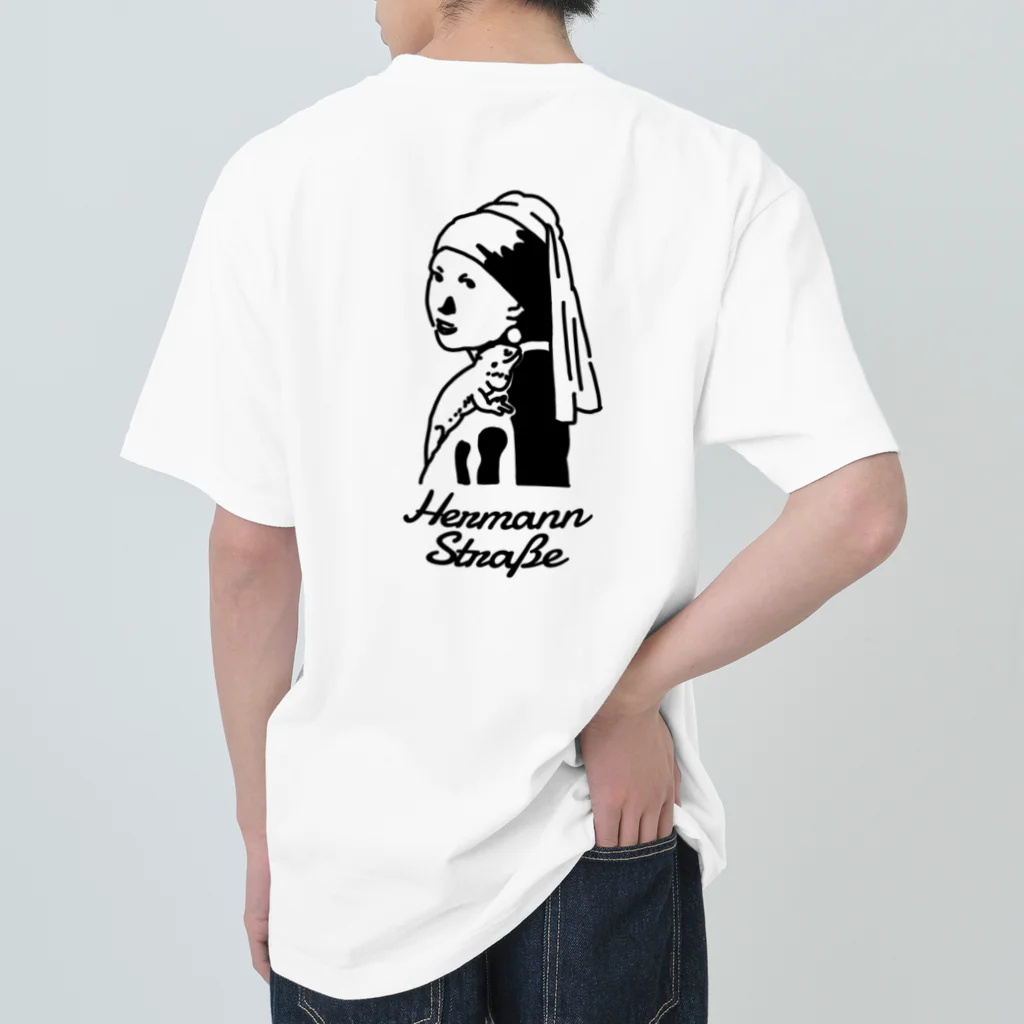 HermannStrasseのイラスト絵画 / フェルメールとフトアゴヒゲトカゲ：バックプリント Heavyweight T-Shirt