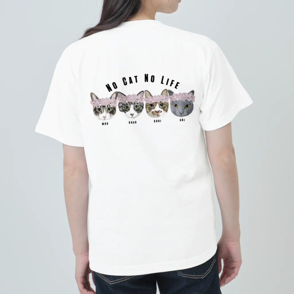 みきぞーん｜保護猫 ミッキー画伯と肉球とおともだちのmoo& chah & guri & ari ヘビーウェイトTシャツ