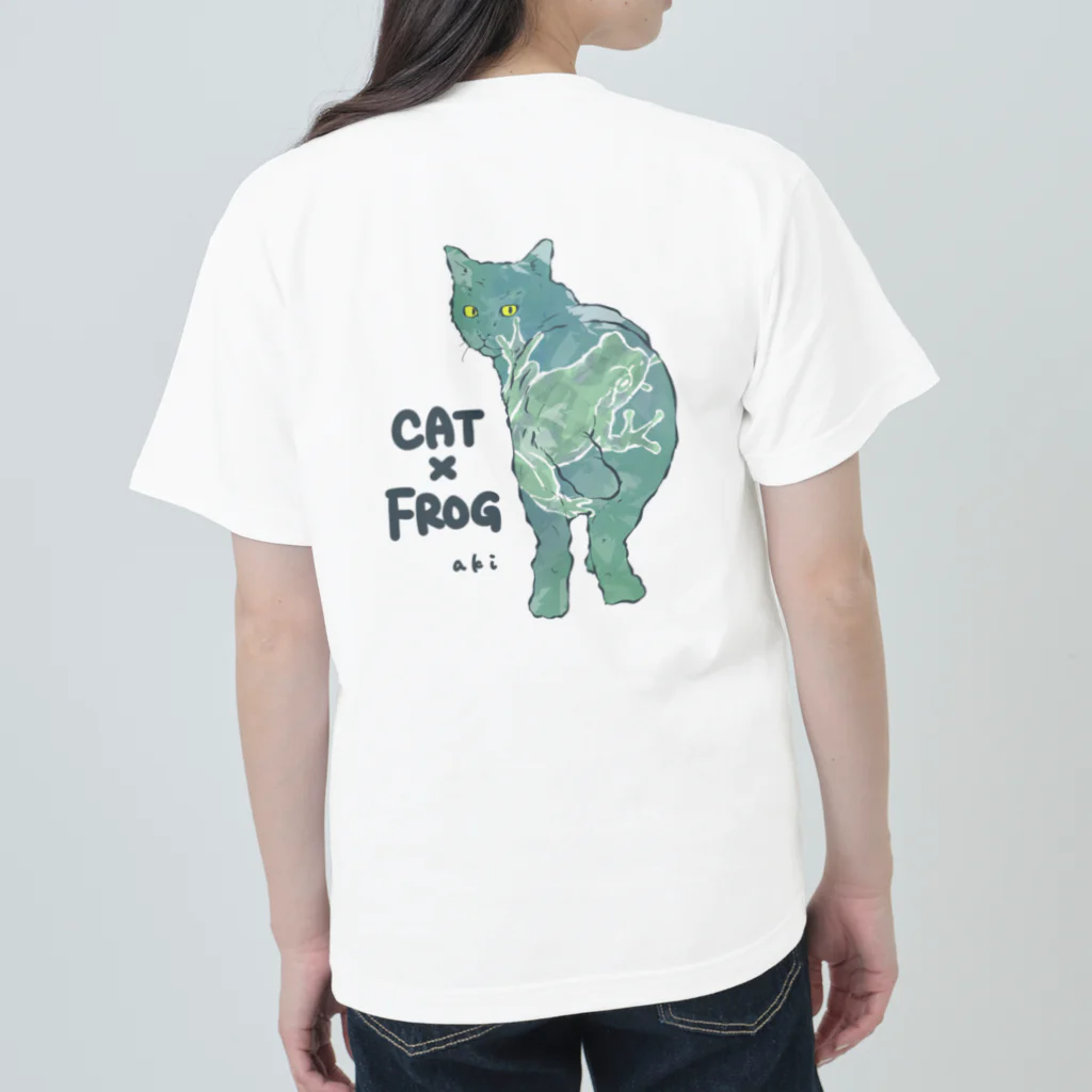 SHOP AKIの（白ロゴ）猫とカエル Heavyweight T-Shirt