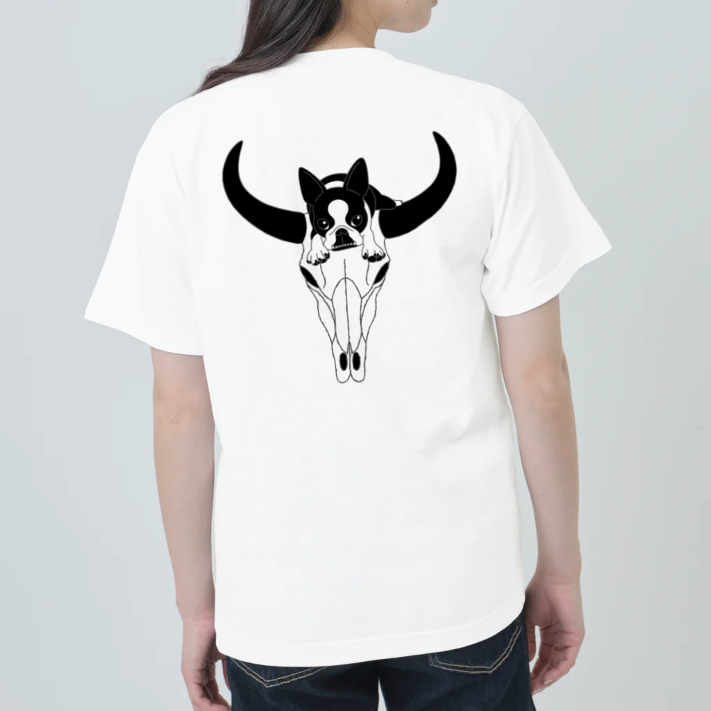 コチ(ボストンテリア)のバックプリント:ボストンテリア(牛の頭蓋骨)[v2.8k] ヘビーウェイトTシャツ