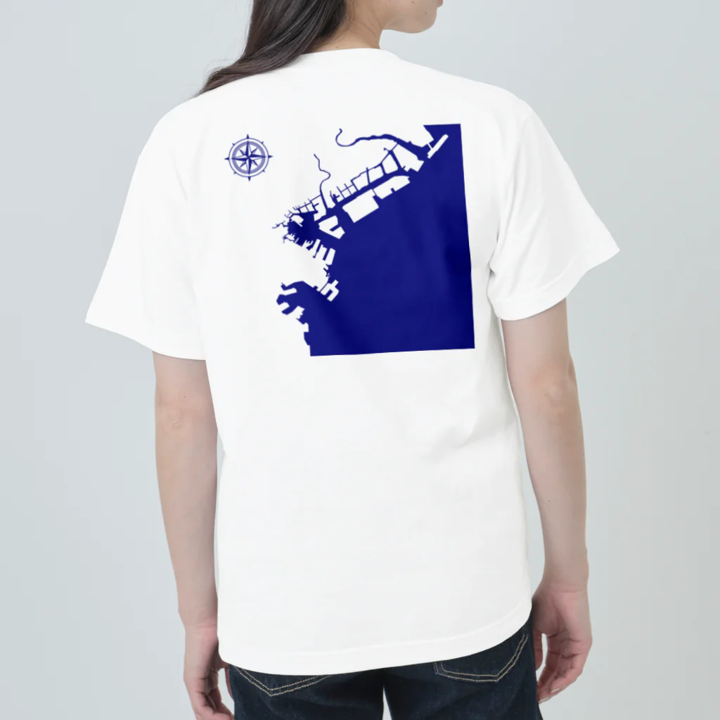 cuuyabowの横浜港海岸Map / Navy Ocean Heavyweight T-Shirt