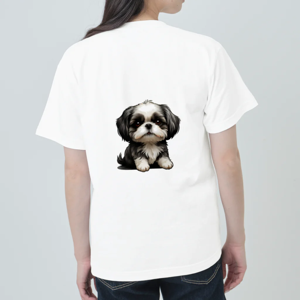 Shih Tzu Fanのシーズー（黒／白） ヘビーウェイトTシャツ