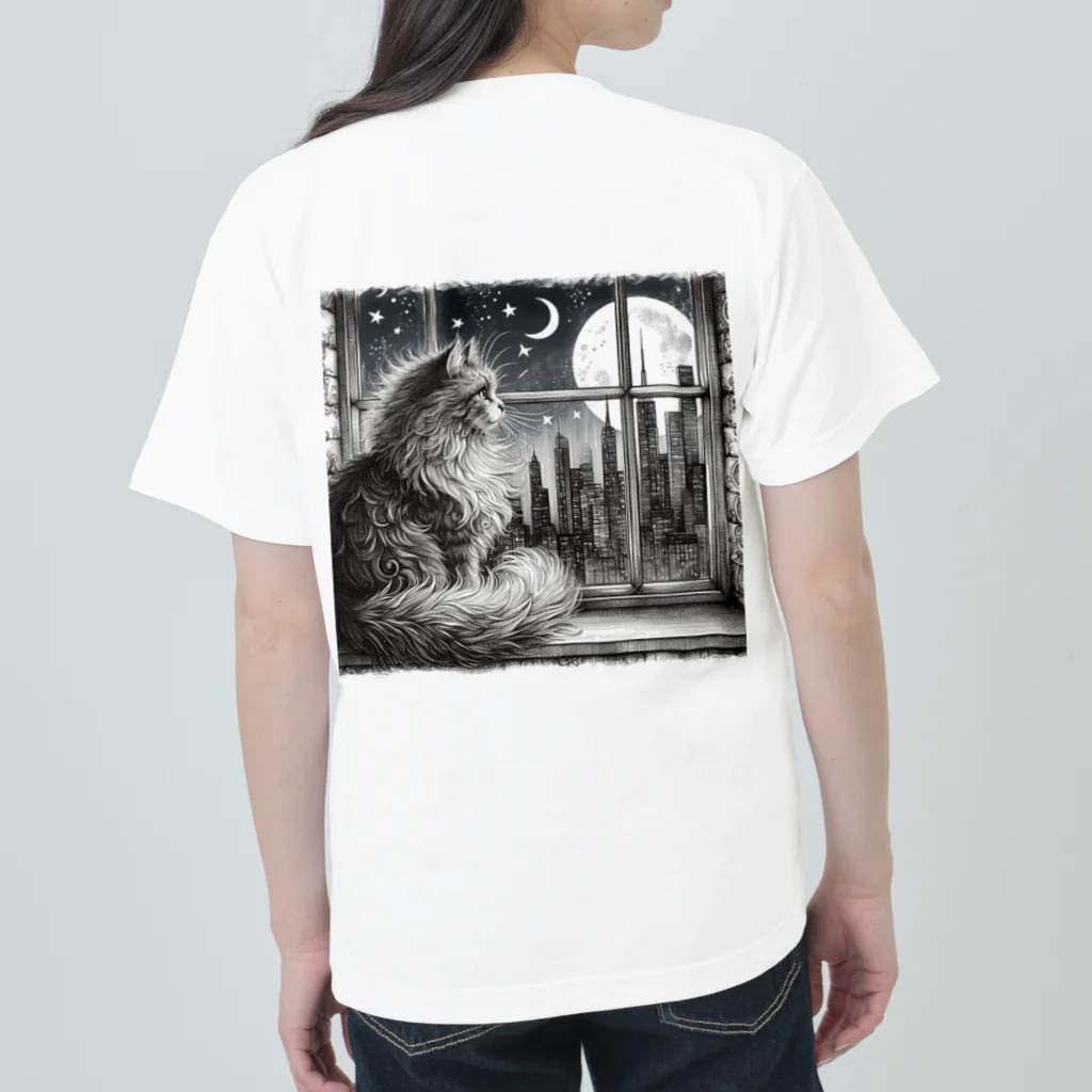 ネコネコの窓際の猫 ヘビーウェイトTシャツ