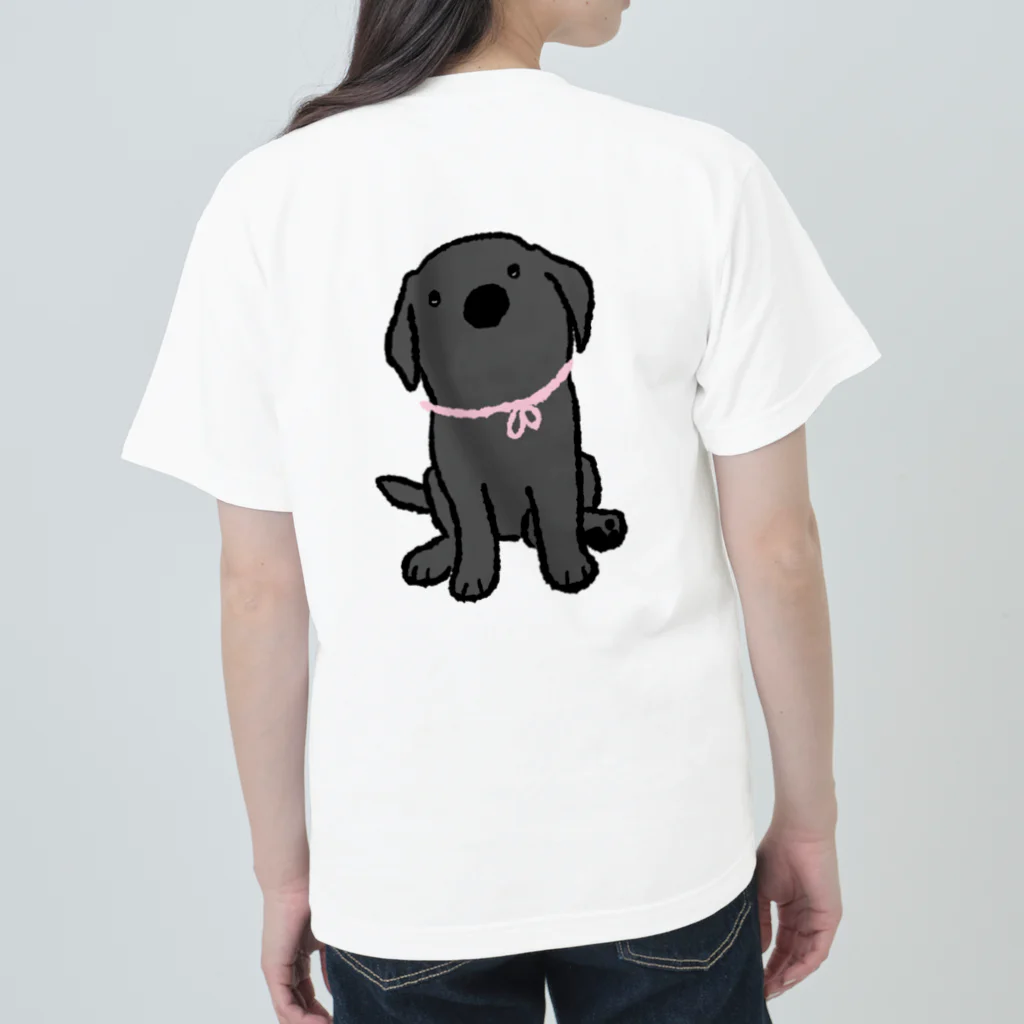 Dog Drawer Drawn by Dogの黒ラブパピー ヘビーウェイトTシャツ