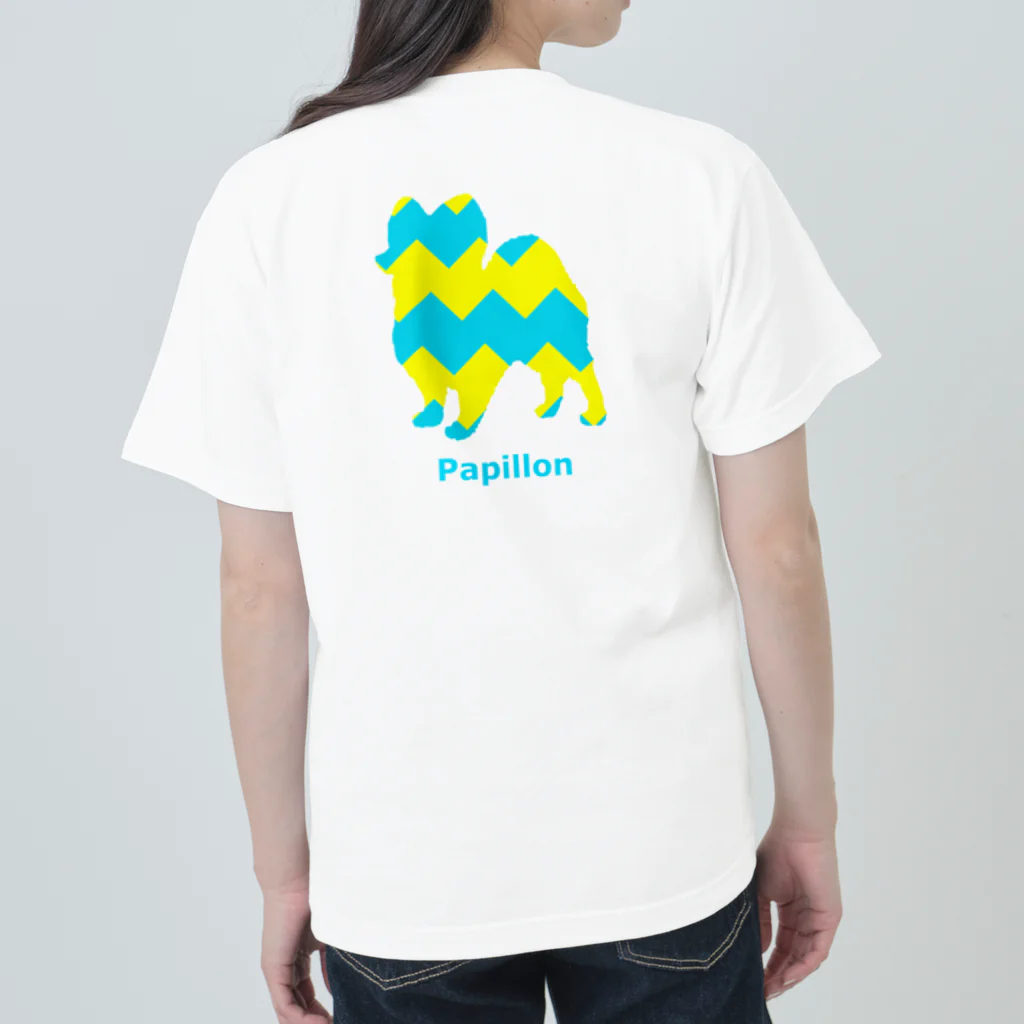 AtelierBoopのブルー＆イエロー　パピヨン ヘビーウェイトTシャツ