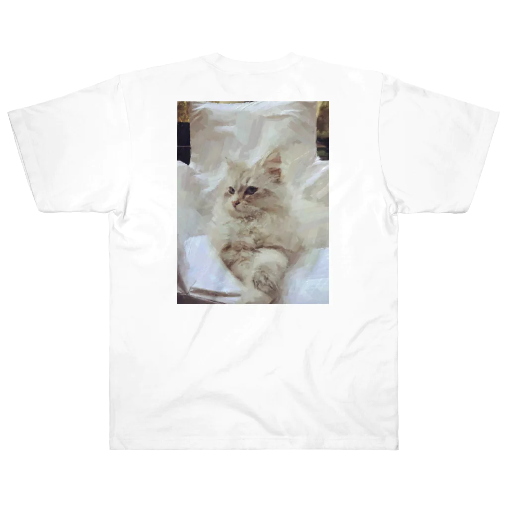 Maarjaara_Maarjaaraの白い猫と白い椅子 ヘビーウェイトTシャツ