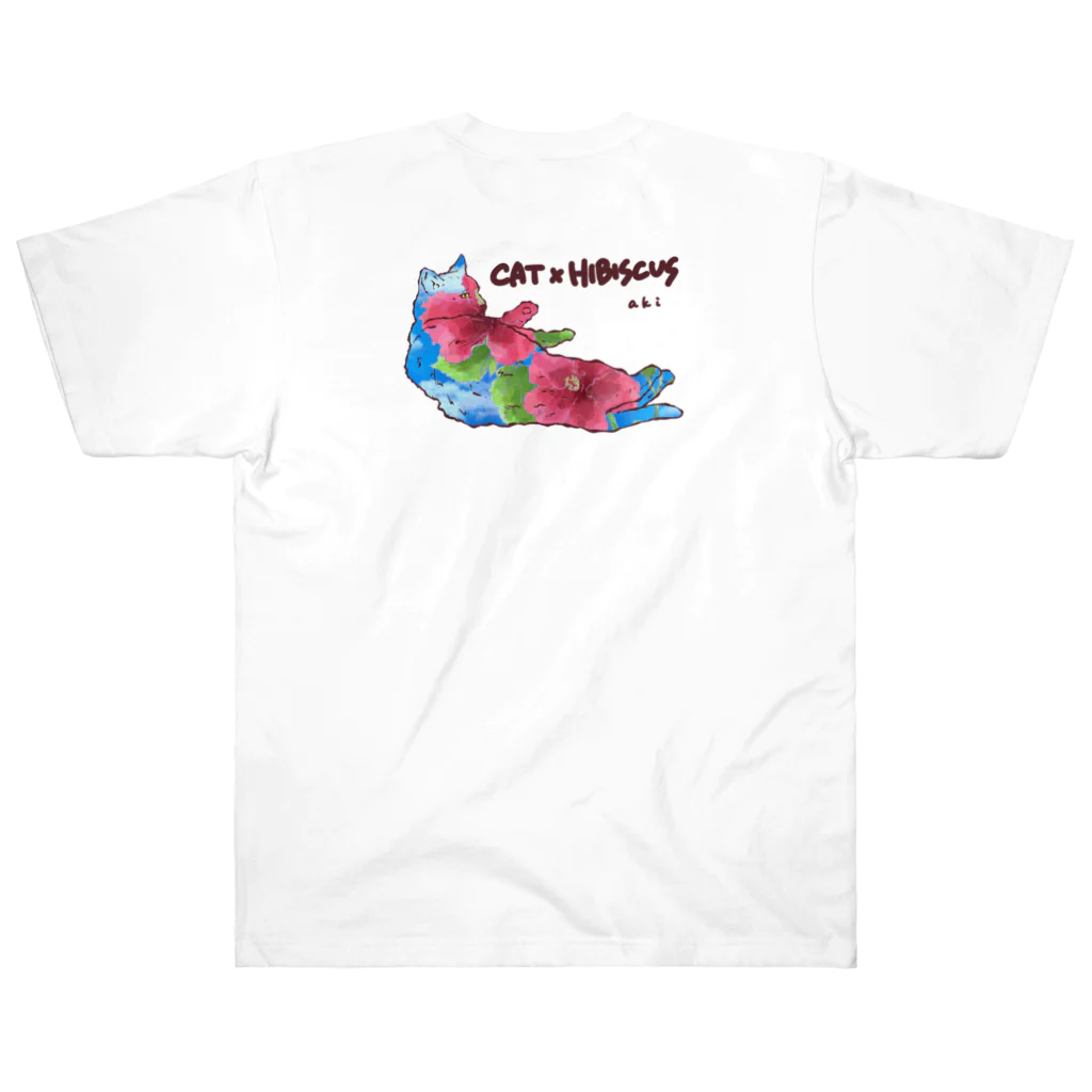 SHOP AKIの猫とハイビスカス グラフィックTシャツ ヘビーウェイトTシャツ