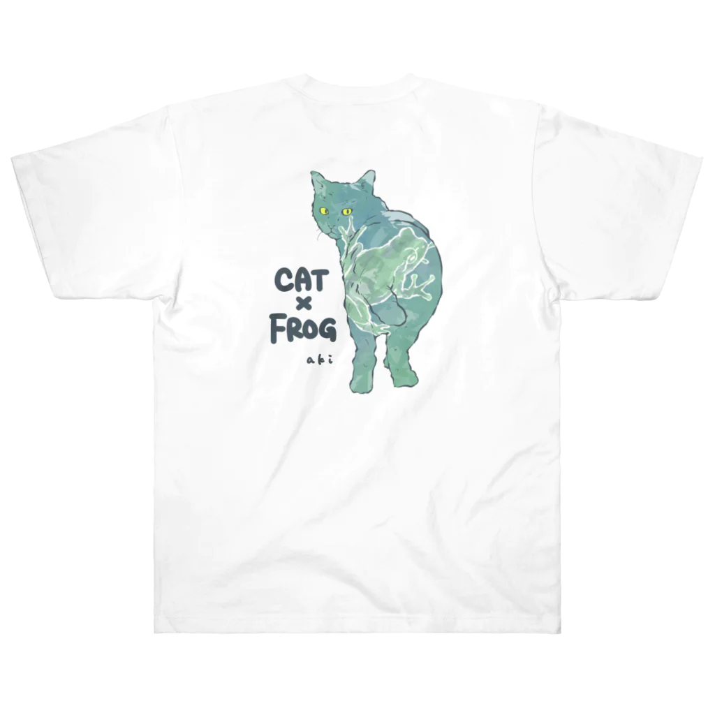 SHOP AKIの（白ロゴ）猫とカエル Heavyweight T-Shirt