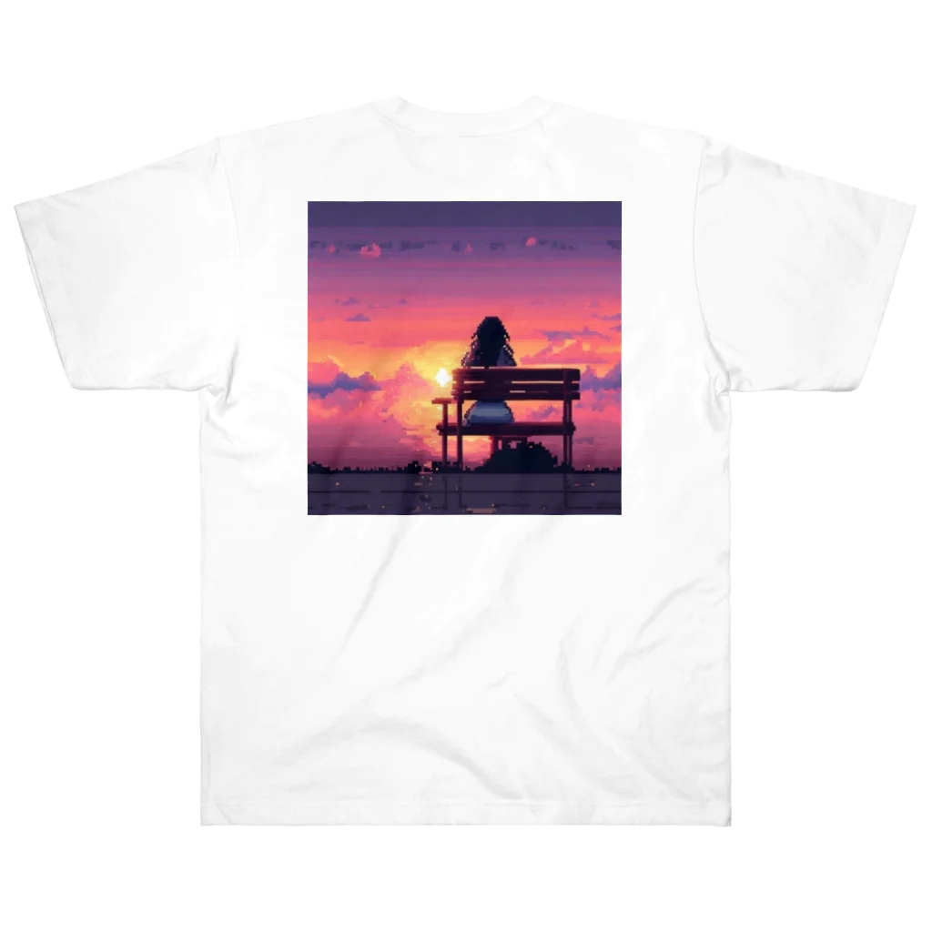 空が好きの夕日女の子① ヘビーウェイトTシャツ